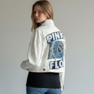 True Religion x Pink Floyd Custom Upcycled Crop Denim Jacket Size Large